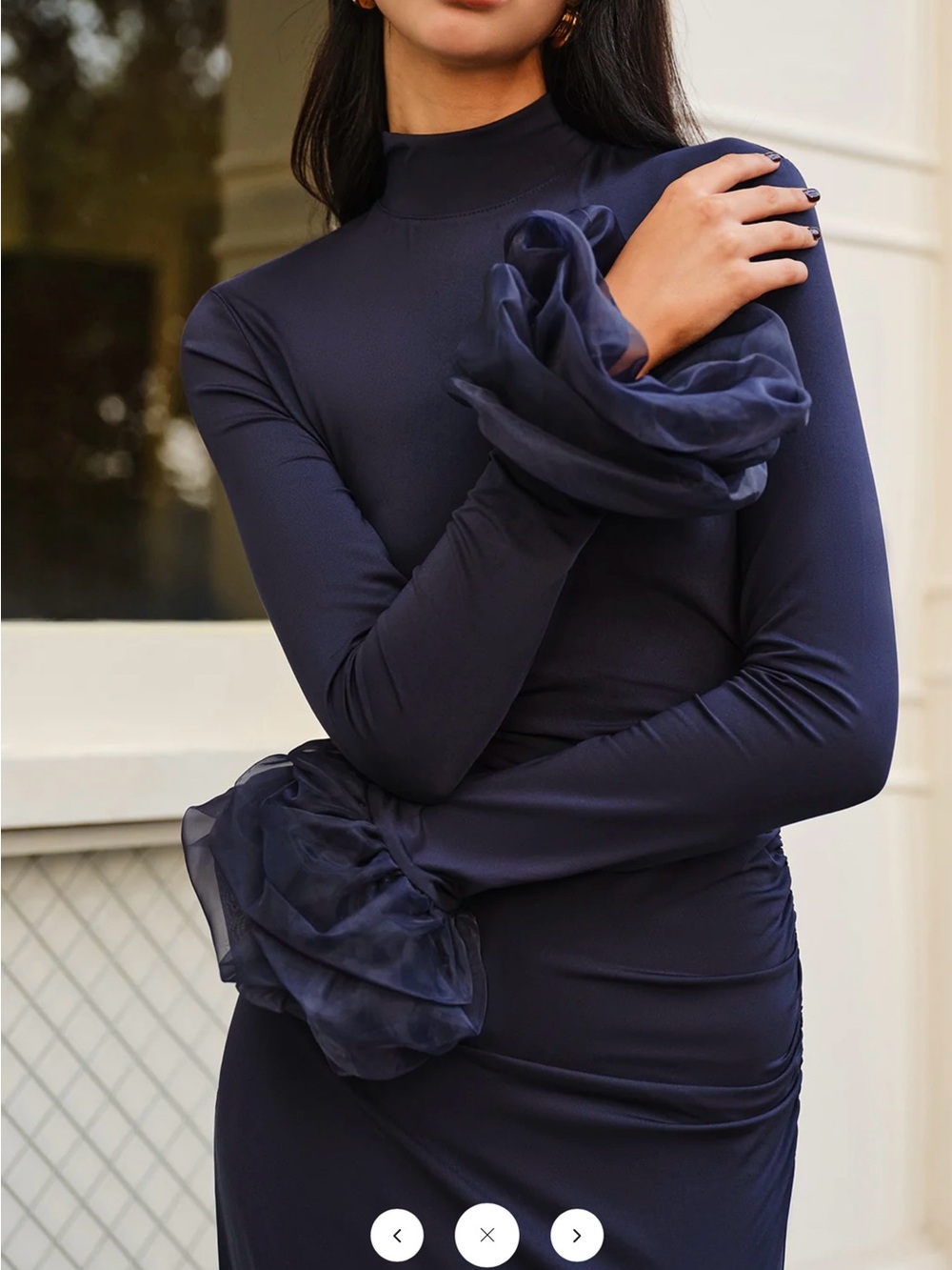 Commense Elegant Ruffle Split Jersey Long Dress - Large - Navy - Picture 6 of 6
